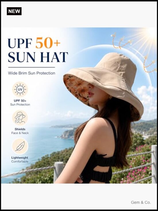 Women\'s Wide Brim Sun Hat with Wired Edge, Reversible Foldable for Travel main image 5